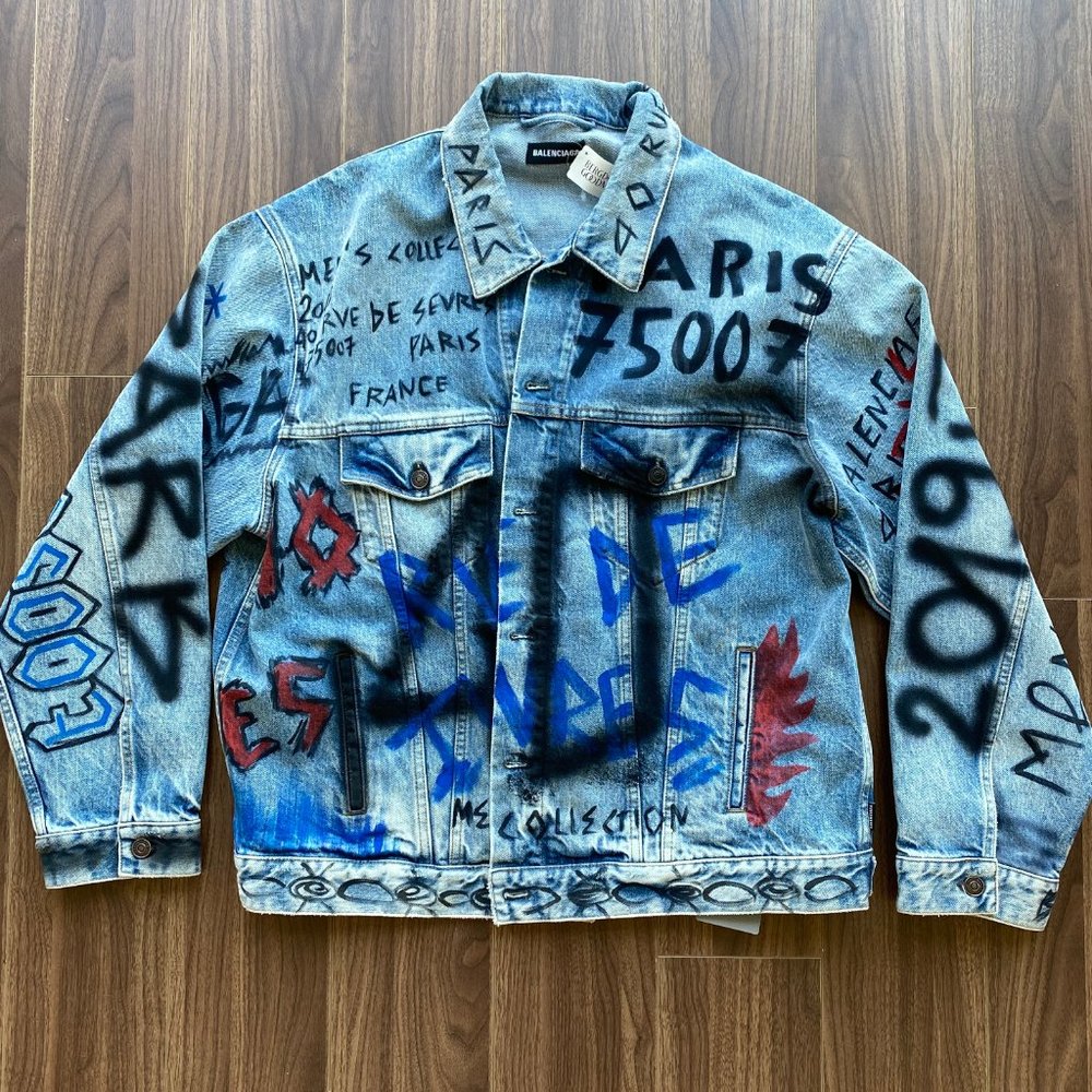 MENS Graffiti Big Fit Denim Jacket size L - Picture 2 of 7
